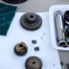 Winch parts on a paper towel - don't lose boat parts when making repairs