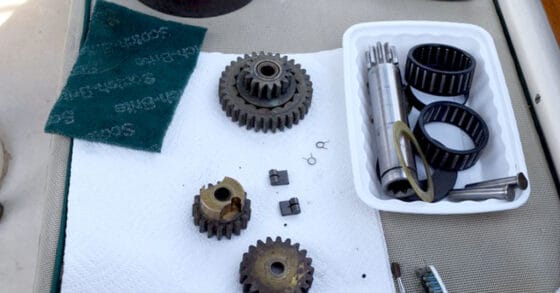 Winch parts on a paper towel - don't lose boat parts when making repairs