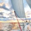 Sailboat under cloudy skies