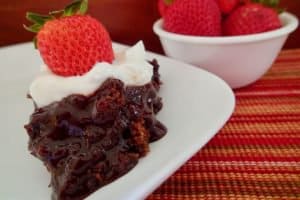 This Chocolate Upside Down Cake is designed to be made without an electric mixer and tastes great -- perfect if you live on a boat, RV or off the grid.