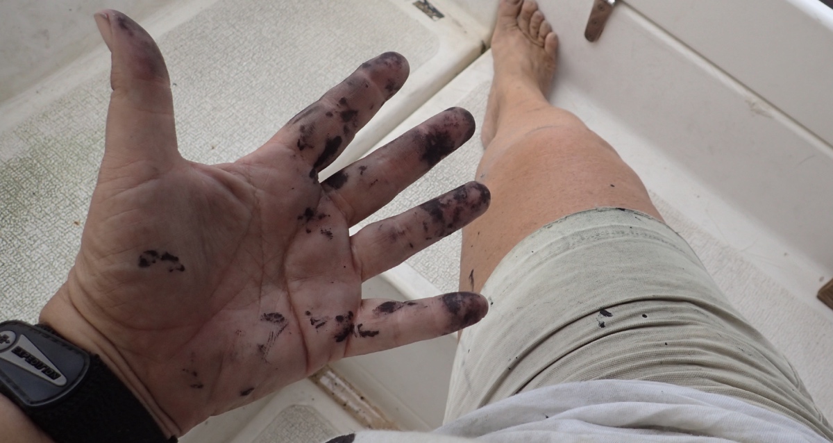 Hands coated with epoxy