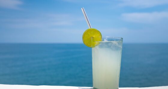 Drink with a citrus slice on the water - dangers of dehydration for cruisers