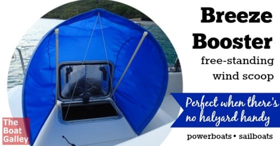 Don't have a halyard for a "traditional" wind scoop? The Breeze Booster is perfect for motor boats, catamarans and hatches without a nearby halyard!