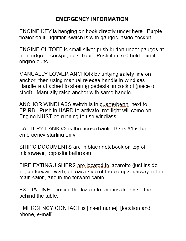 How to provide the information needed for someone else to rescue your boat in an emergency. It costs less than $5 and only takes a couple hours to put together, but could save your boat some day.