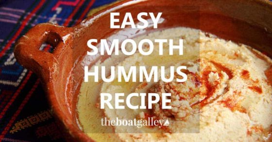 A ridiculously easy recipe for super-smooth hummus without using electrical appliances. A wonderful treat from ingredients that don't have to be refrigerated.