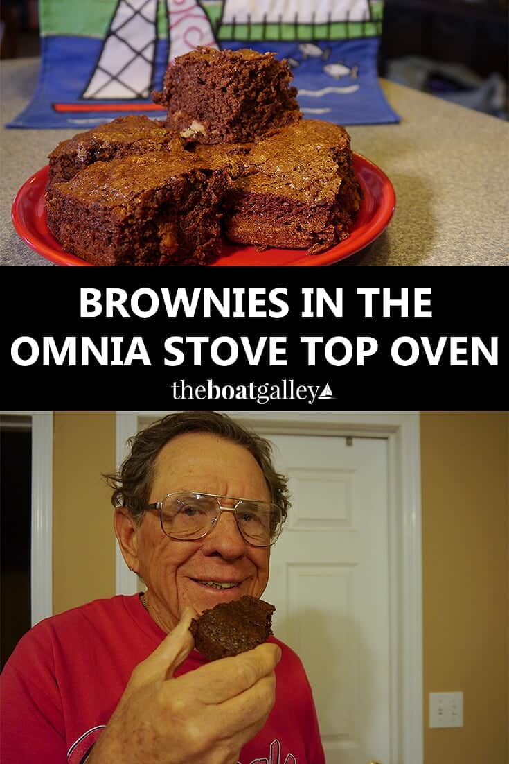 An easy boat-friendly brownie recipe, sized to fit the Omnia Stove Top Oven, with alternate instructions for baking in a conventional oven.