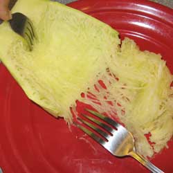 Spaghetti squash tastes great and has just 1/6 the calories of pasta. It'll last a month or more without refrigeration and is easy to cook. Here's how!