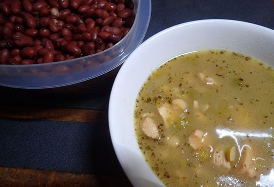 White chili made in a thermal cooker