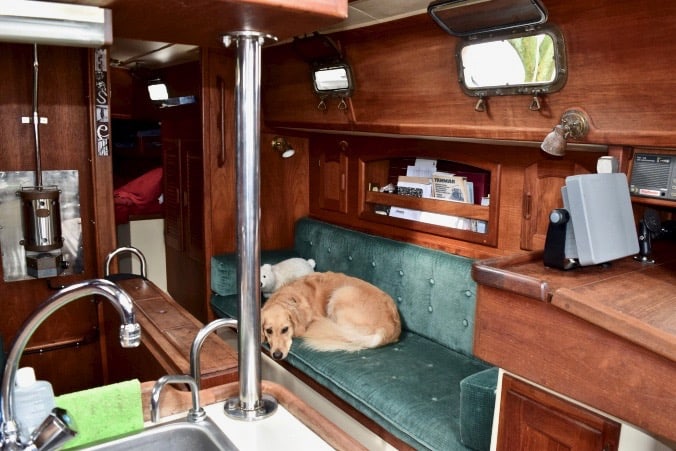 Interior of a Pacific Seacraft 34 sailboat cleaned up for travel.