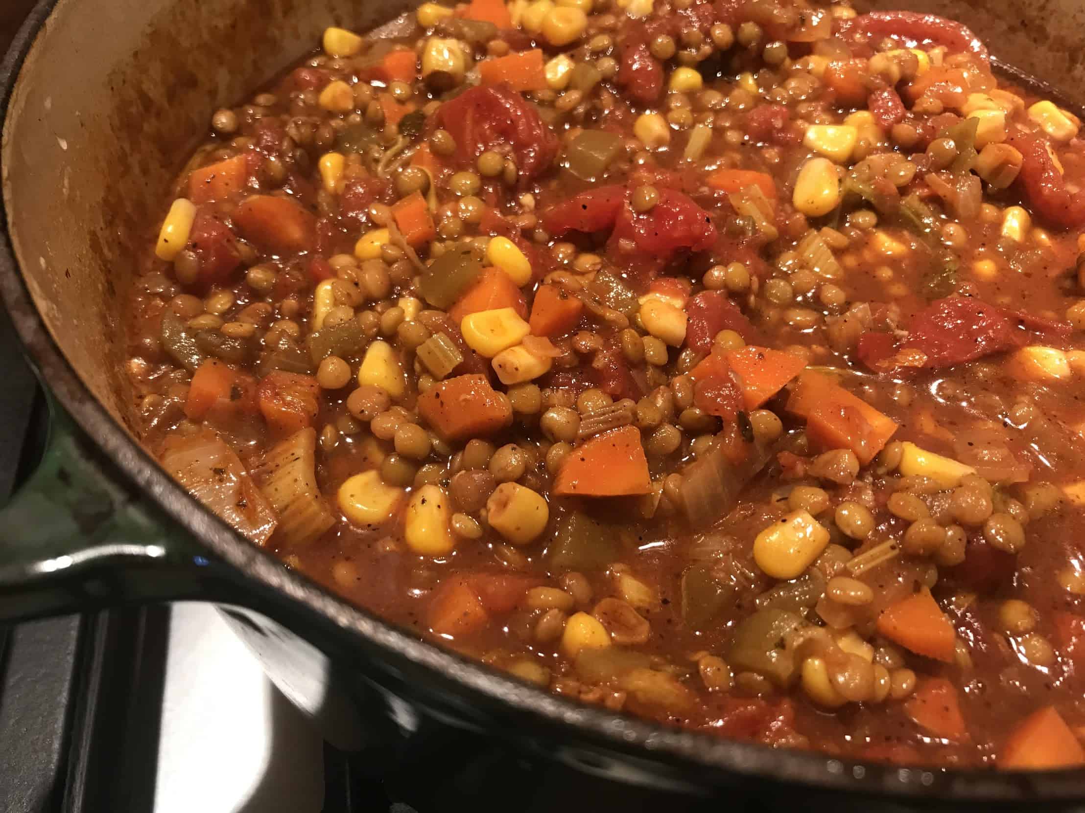 Lentil sloppy joes in a saute pan