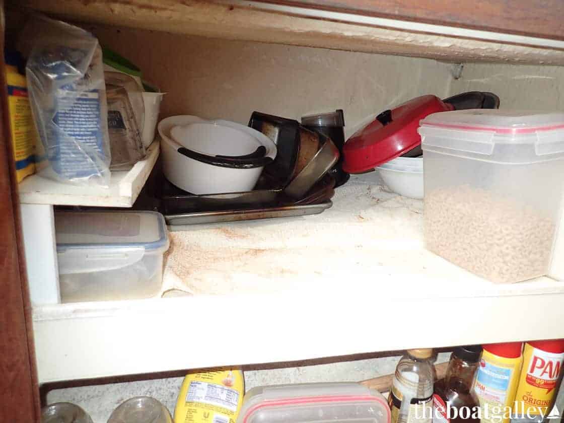 Storing pans and bowls in the galley